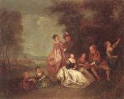 An elegant company dancing and resting in a woodland clearing